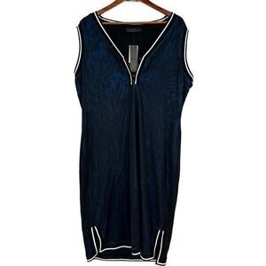 NEW LaLa Anthony plus size black & blue retro pullover midi length stretch 2X